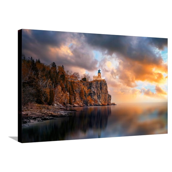 Art.com A Cloudy Day at Split Rock Lighthouse Stretched Canvas Print Wall Art by Like He, 36" x 24"