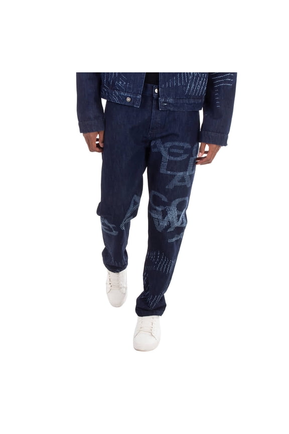 Lasered-Logo Cotton Jeans, Brand Size 50 (Waist Size 34")