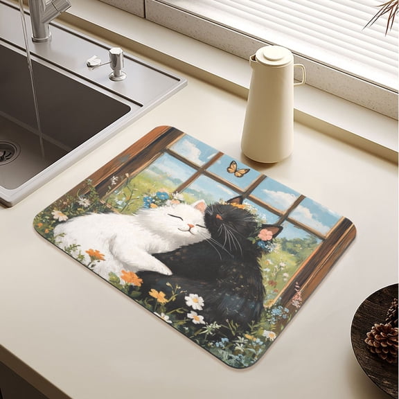 A Collage Of Two Cats Drying Mat Diatomaceous Earth Super Absorbent Non-slip Rubber Sole Heat Resistant 230 Degrees Fahrenheit 15.711.8in