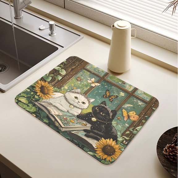 A Collage Of Two Cats Drying Mat Diatomaceous Earth Super Absorbent Non-slip Rubber Sole Heat Resistant 230 Degrees Fahrenheit 19.715.7in