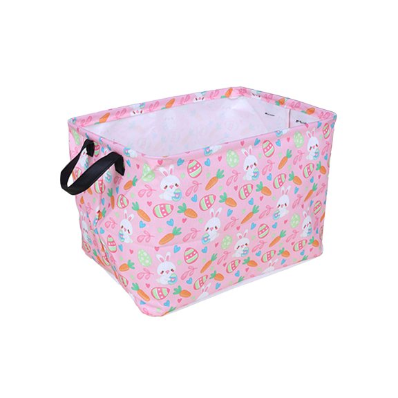 A Collapsible Easter Theme Cloth Basket Bunny Print Storage Bin For Clothes Snacks Home Organization Holiday Decor