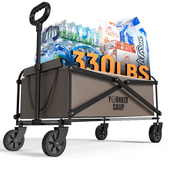 A Collapsible Outdoor Cart Designed for Camping, with a Weight Capacity of 400 Pounds-Khaki
