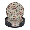 thumbnail image 1 of A Collection Of Footprints And A Dog Paw Print Leather Coasters With Leather Holder Set Of 6 Round Coasters for Home and Kitchen Decor, 1 of 1