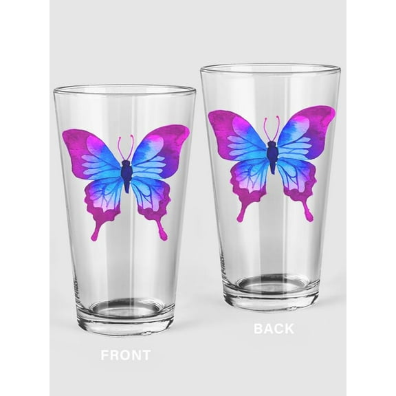 A Colofrul Butterfly Pint Glass -SPIdeals Designs, 16 oz Transparent Glass