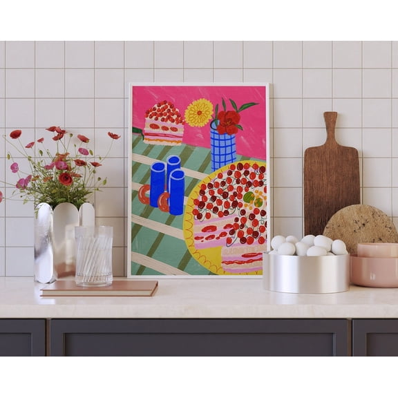 A Colorful Drawing Of Strawberry Cake Poster, Colorful Wall Art, Colorful Kitchen Art Wall Art, Modern Wall Decor, 8x12 UNFRAMED
