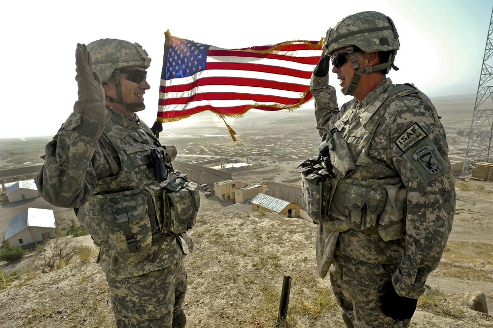 A Commander re-enlists Master Sergeant in Qalat City Afghanistan Canvas Art - Stocktrek Images (35 x 23)