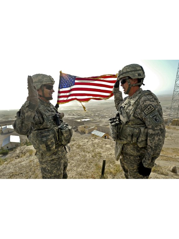 A Commander re-enlists Master Sergeant in Qalat City Afghanistan Canvas Art - Stocktrek Images (35 x 23)