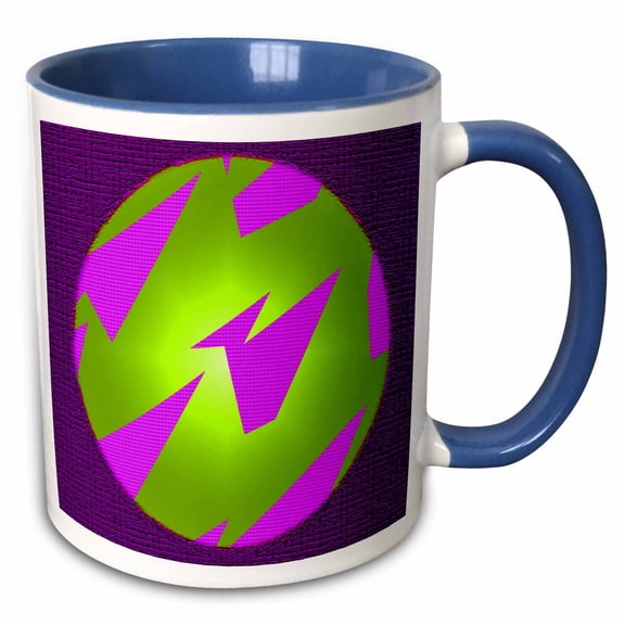 3drose, a Cool Lime Green Lighted Circle with Purple Shapes Inside on Plum, 11oz Two-tone Blue Mug