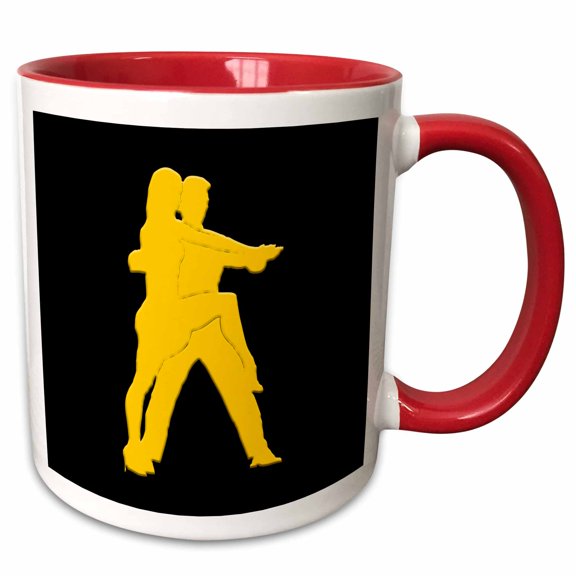 3drose, a Cool Pair of Tango Dancers. Yellow Silhouettes on Black Backdrop, 11oz Two-tone Red Mug