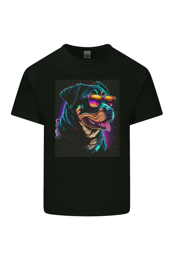 A Cool Rottweiler With Glasses Dog Cute Pet Portrait Cotton Shirt,for unisex up to 5XL
