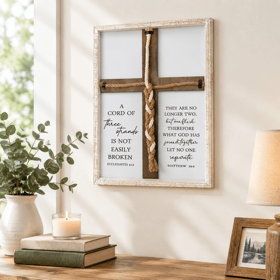 A Cord Of Three Strands Wedding Sign 22"x16" White