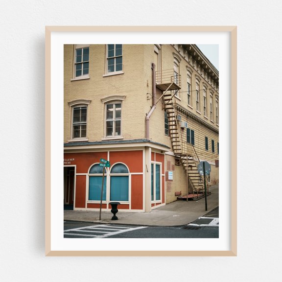 A Corner in Catskill - Catskill New York Photography Architecture Street Photography Vintage Cityscape Retro Oak Framed Wall Art Print 6 x 8 inches