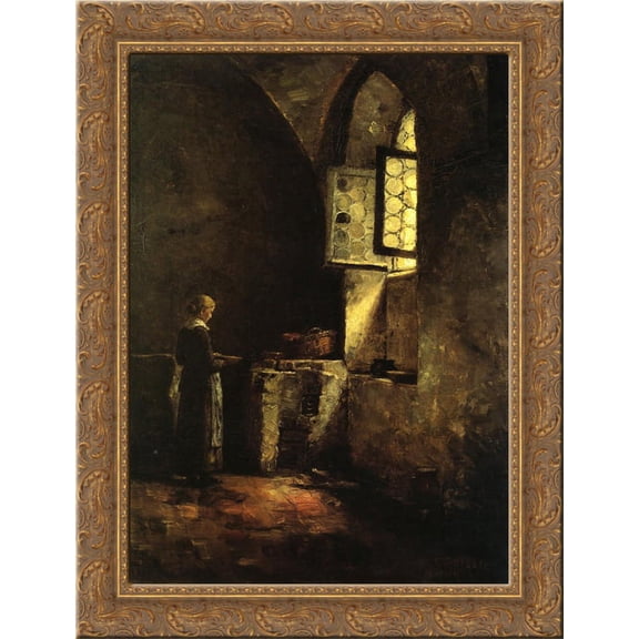 A Corner in the Old Kitchen of the Mittenheim Cloister 24x18 Gold Ornate Wood Framed Canvas Art by T. C. Steele