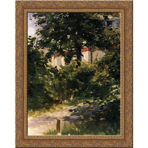 A Corner of the Garden in Rueil 20x24 Gold Ornate Wood Framed Canvas Art by Manet, Edouard