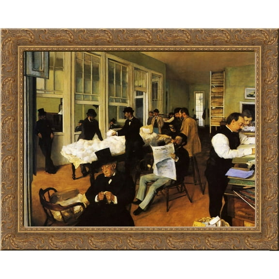 A Cotton Office in New Orleans 24x20 Gold Ornate Wood Framed Canvas Art by Edgar Degas