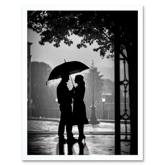 A Couple Under an Umbrella Black and White Photo Art Print Framed Poster Wall Decor 12x16 inch