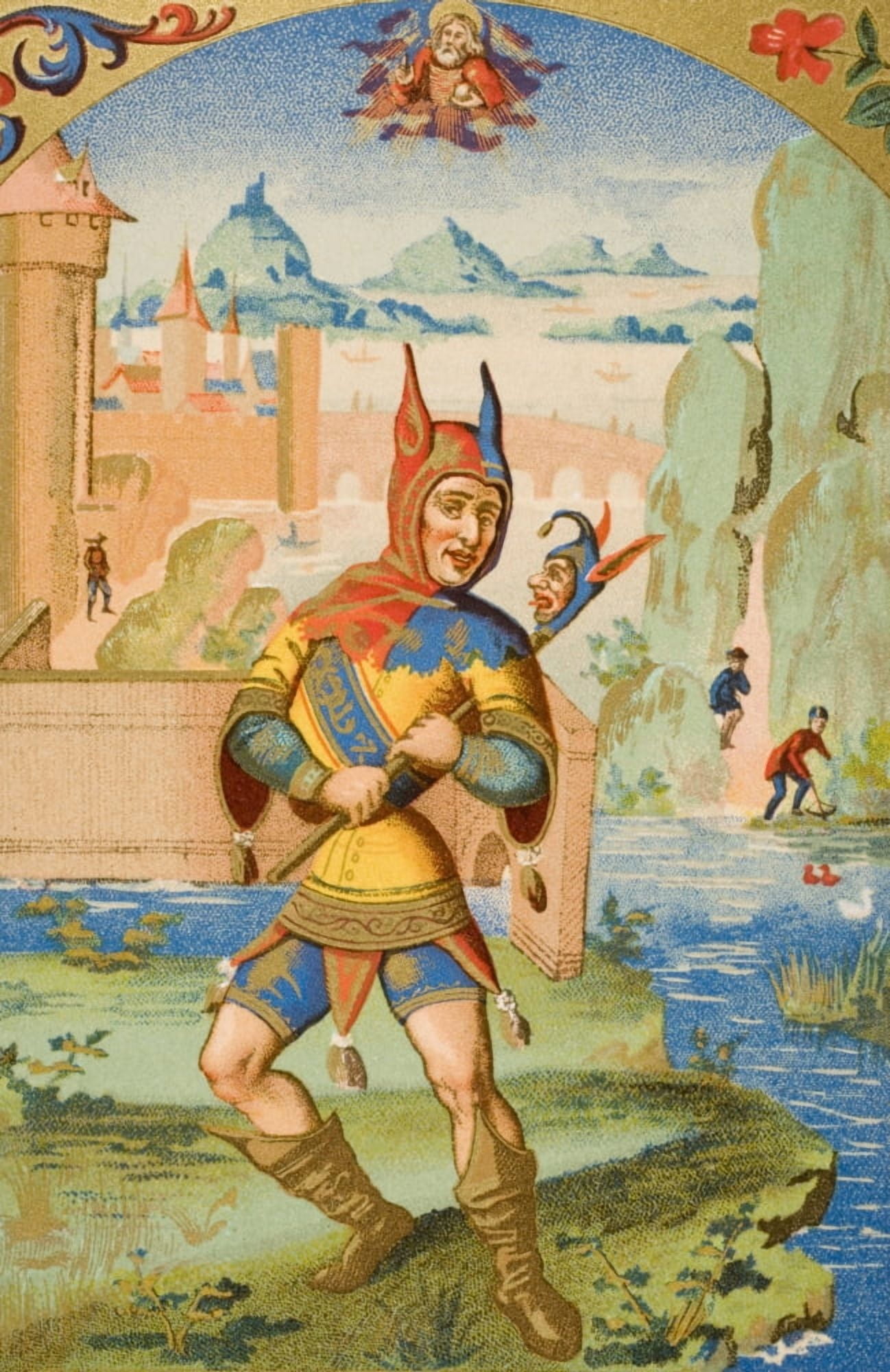A Court Fool Of The 15Th Century 19Th Century Reproduction Of Miniature From A Medieval Manuscript Canvas Art - Ken Welsh Design Pics (22 x 36)