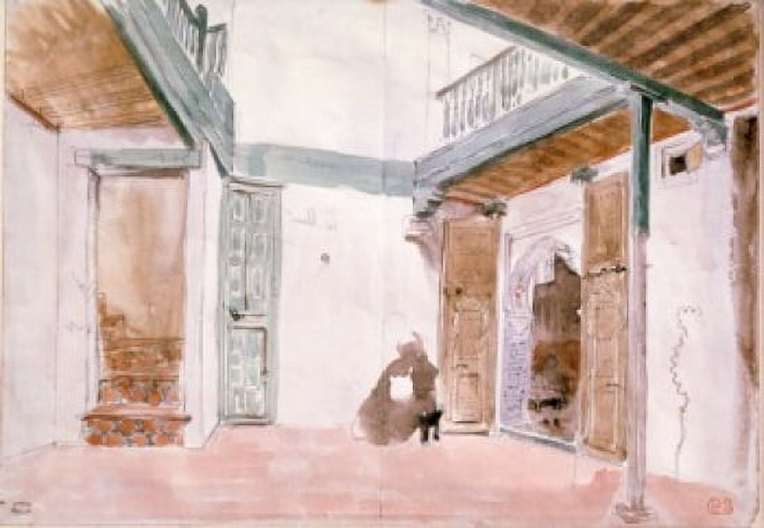 A Courtyard in Tangiers by Eugene Delacroix watercolor (1798-1863) France Paris Musee du Louvre Canvas Art - Eugene Delacroix (18 x 24)