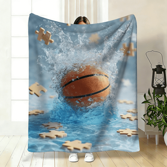 A Cozy Basketball-Themed Flannel Blanket with Soft, High-Definition Digital Printing. It'S a Cooling Blanket Suitable for All Year Round.