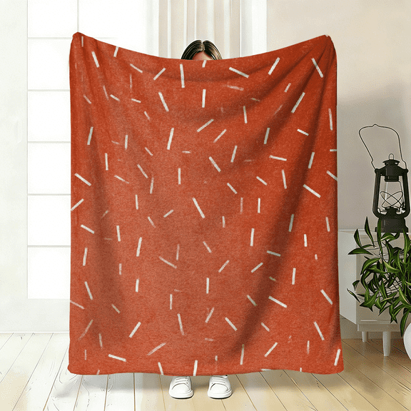 A Cozy Orange Geometric Patterned Flannel Blanket with Soft High-Definition Digital Printing, Perfect for keep warm And Suitable for Year-Round Use!