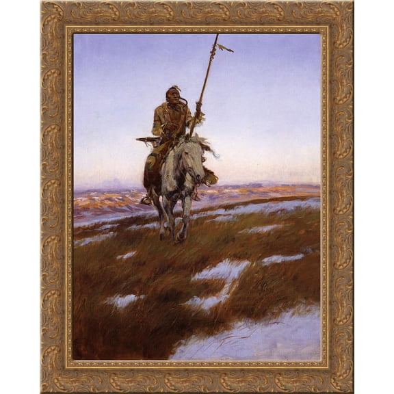 A Cree Indian 24x20 Gold Ornate Wood Framed Canvas Art by Charles M. Russell