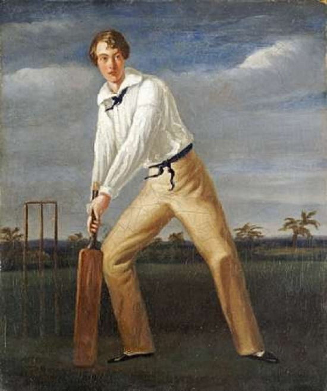 A Cricketer at The Crease Canvas Art - English School (20 x 24)