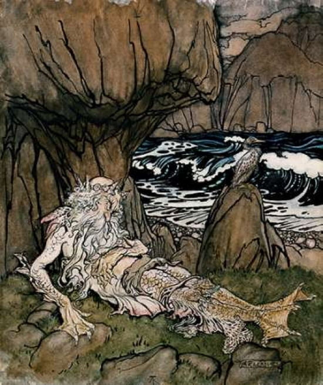 A Crowned Merman a Sea God Sleeping On a Rocky Shore Canvas Art - Arthur Rackham (20 x 24)