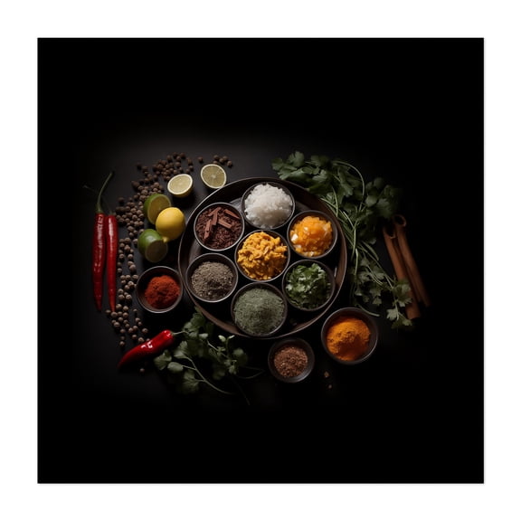 A Culinary Canvas Herbs in Bowls Photorealism 2 - Digital Art Kitchen Decor Unframed Wall Art Print 32 x 32 inches