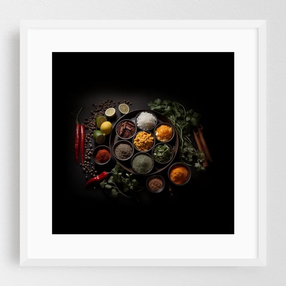 A Culinary Canvas Herbs in Bowls Photorealism 2 - Digital Art Kitchen Decor White Framed Wall Art Print 20 x 20 inches