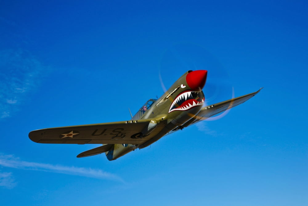 A Curtiss P-40E Warhawk in flight near Chino California Canvas Art - Scott GermainStocktrek Images (18 x 12)