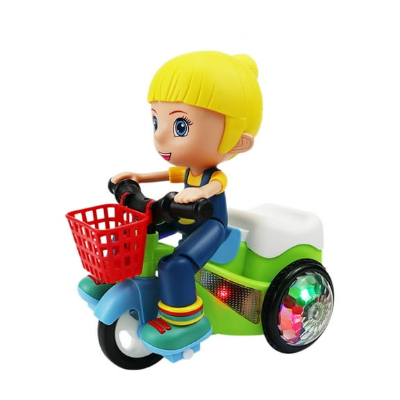 A Cute Boy Stunt Motorcycle 360 Rotating Electric Light Music Dynamic Cycling Toy For Kids A