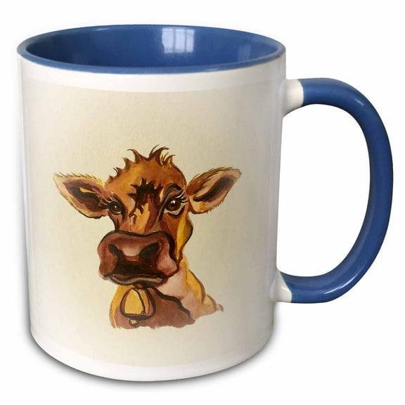3drose, a Cute Cartoon of a Cow., 15oz Two-tone Blue Mug