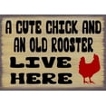 thumbnail image 1 of A Cute Chick & an Old Rooster Live Here Rustic Primitive Metal Sign 12"x8", 1 of 5