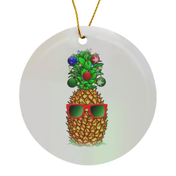 3drose, a Cute Christmas Holiday Pineapple Decorated with Ornaments., Circle Porcelain Ornament