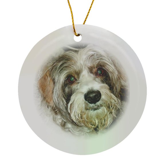 3drose, a Cute Dog Looking into the Camera with Shaggy Hair in Brindle, Circle Porcelain Ornament