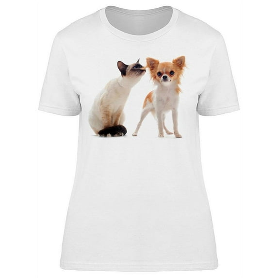A Cute Kitten And A Chihuahua T-Shirt Women -Image by Shutterstock, Female x-Large