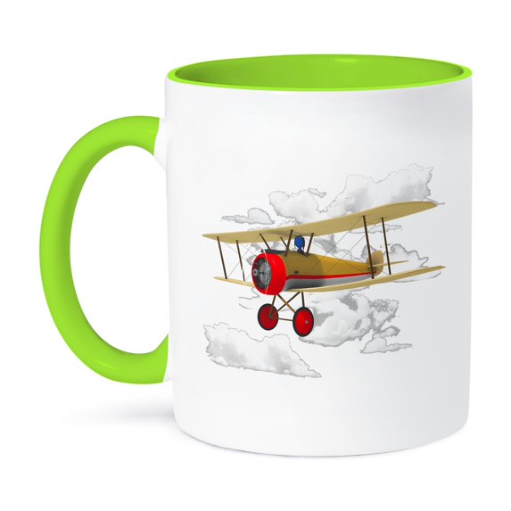 3dRose, A cute little pilot flying a vintage biplane aircraft., 11oz Two-Tone Green Mug