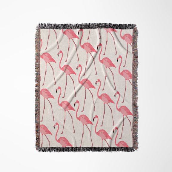 A Cute Pink Flamingo Pattern For Bird Lovers., Woven Blanket