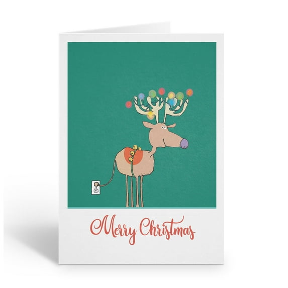 A Cute Reindeer Decorated for Christmas Funny Holiday Card - 12 Holiday Cards &