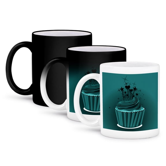 3dRose, A Cute Turquoise Cupcake With Rainbow Candles, 11oz Magic Transforming Mug