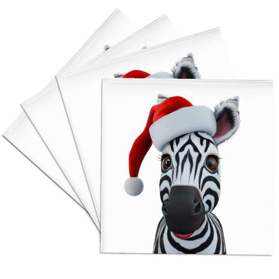 3drose, a Cute Zebra Wearing a Santa Hat Christmas Zoo Animal, Set of 4 Ceramic Tile Coasters