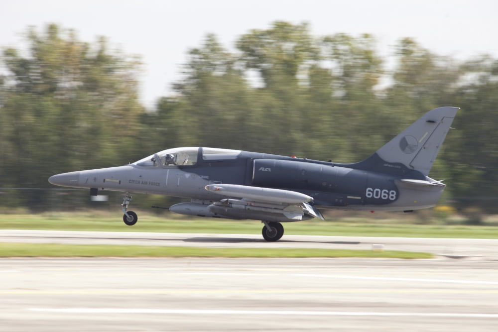 A Czech Air Force Aero L-159 ALCA taking off Canvas Art - Timm ZiegenthalerStocktrek Images (17 x 12)