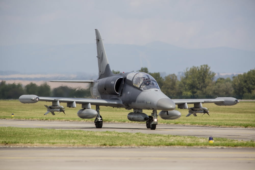 A Czech Air Force Aero L-159A ALCA with AIM-9 Sidewinders and a gun pod Canvas Art - Timm ZiegenthalerStocktrek Images (34 x 23)