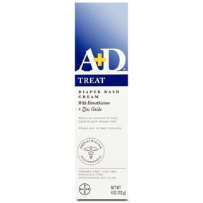 A+D Zinc Oxide Diaper Rash Treatment Cream, Dimenthicone 1%, Zinc Oxide 10%, Easy Spreading Baby Skin Care, 4 Ounce Tube (Packaging May Vary)