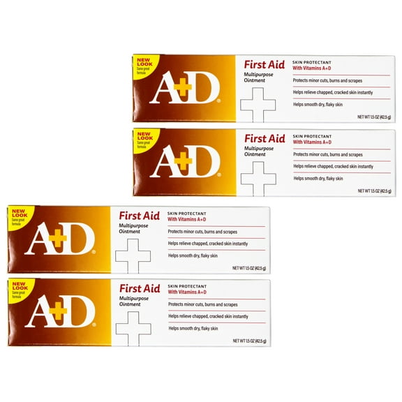 A+D First Aid Healing Ointment, Moisturizing Skin Protectant for Minor Cuts, Burns and Scrapes, Helps Smooth Dry, Flaky Skin, 1.5 OZ, - 4 Pack