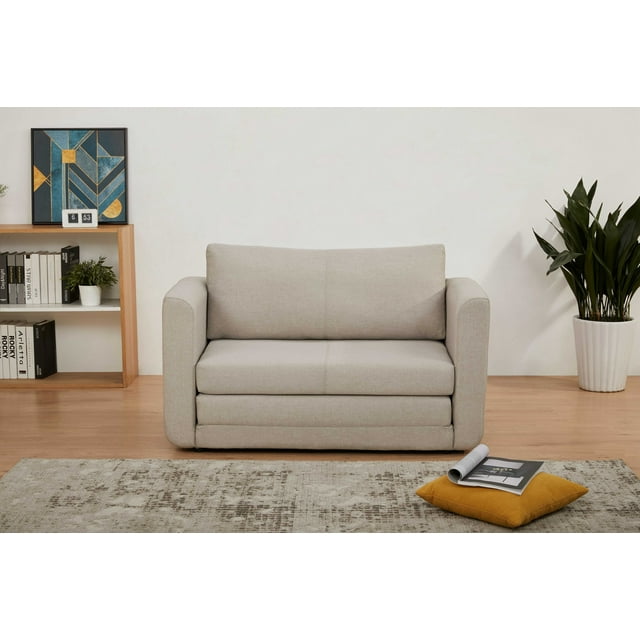 A&D Home Afton Faux Linen Loveseat, 2 Person Compact Sleeper Sofa Bed