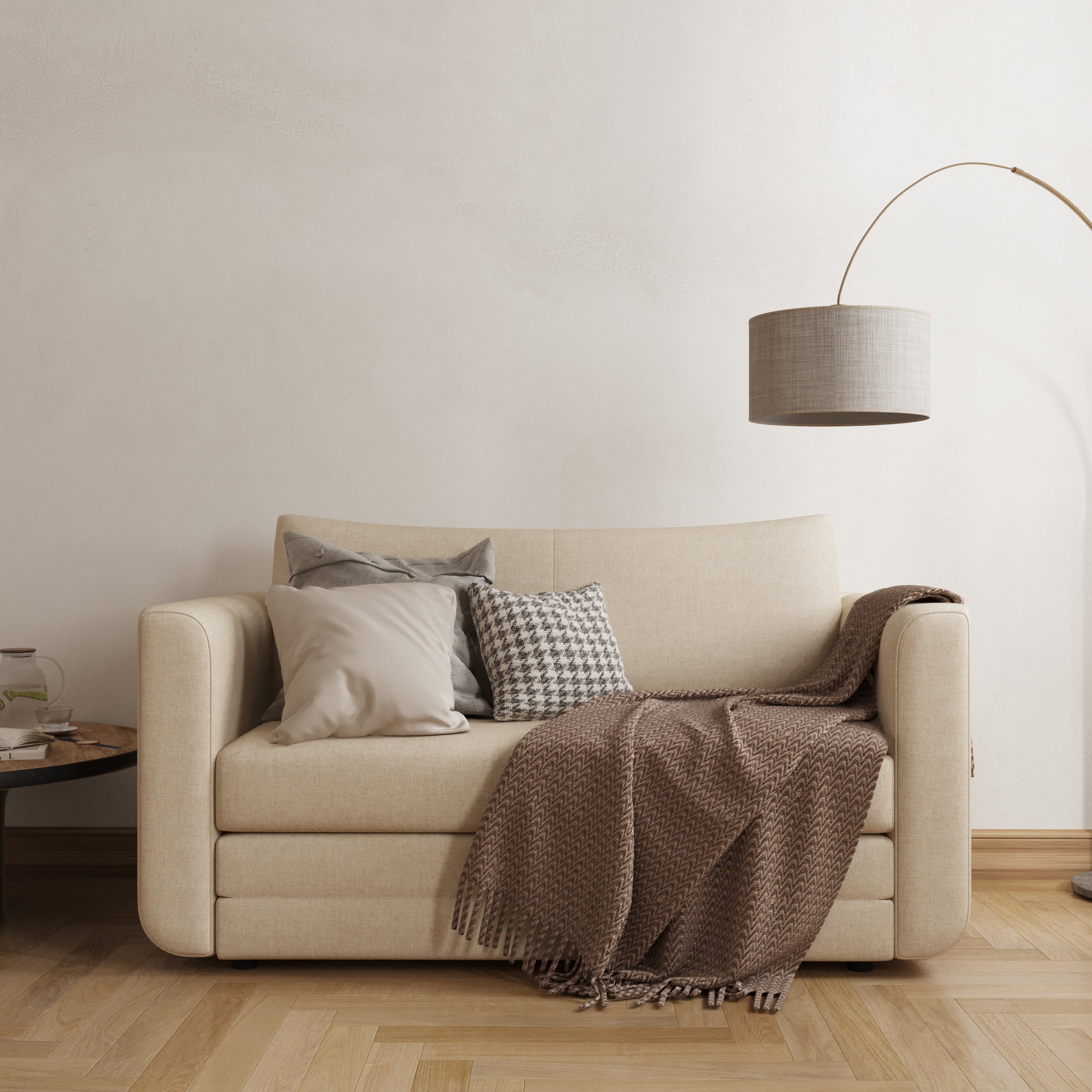 A&D Home Afton Faux Linen Loveseat, 2 Person Compact Sleeper Sofa Bed, Beige