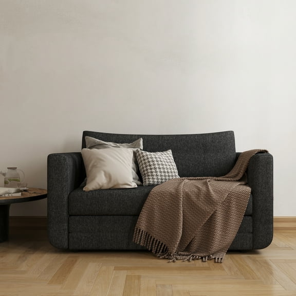 A&D Home Afton Faux Linen Loveseat, 2 Person Compact Sleeper Sofa Bed, Dark Gray