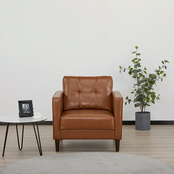 A&D Home Anza Tufted Faux Leather Armchair, Cognac Brown