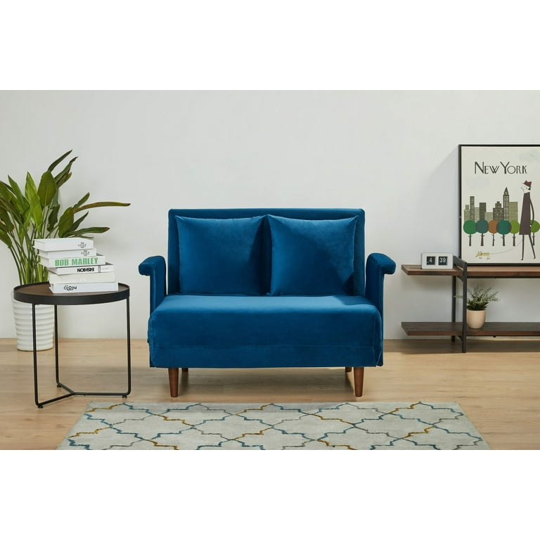 A&D Home Boston Velvet Convertible Chair, Blue 